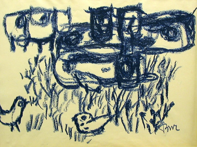 Koeien en vogels in grasland